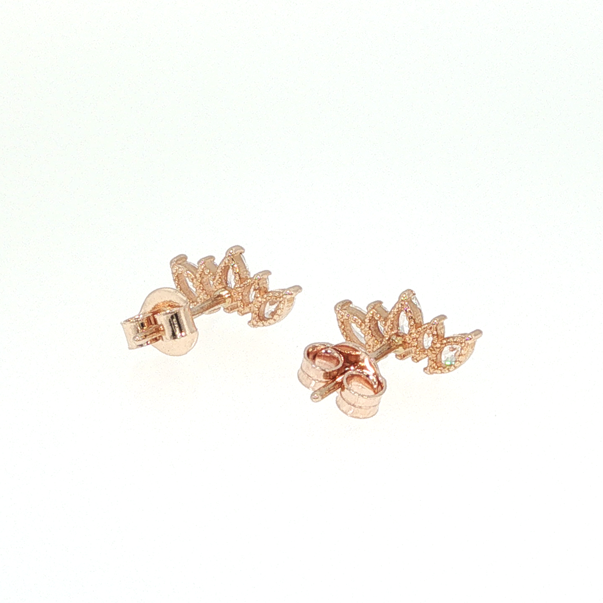 Rose Gold Marquise Diamond Curved Stud Earrings