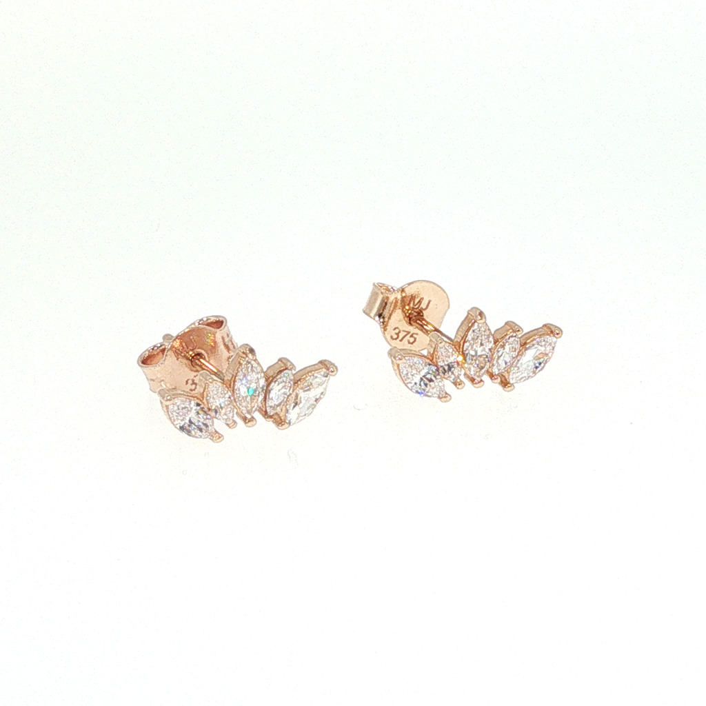 Rose Gold Marquise Diamond Curved Stud Earrings