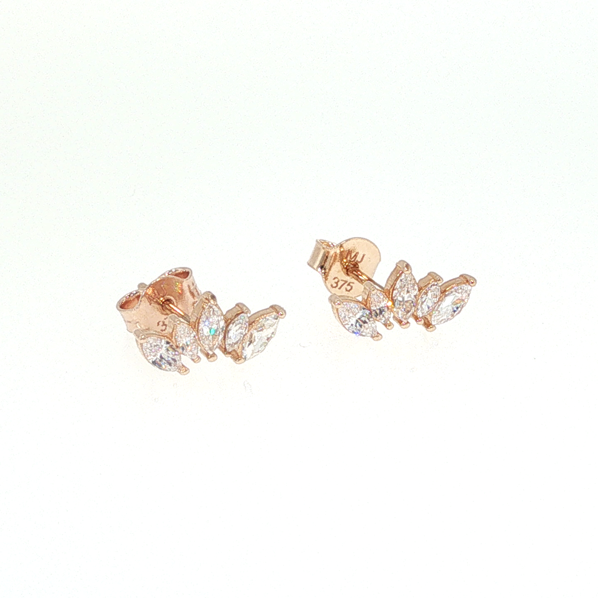 Rose Gold Marquise Diamond Curved Stud Earrings