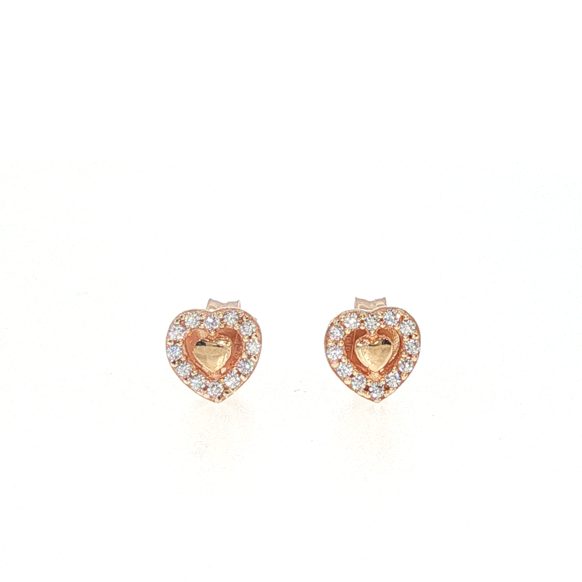 Diamond Halo Heart Stud Earrings in Rose Gold