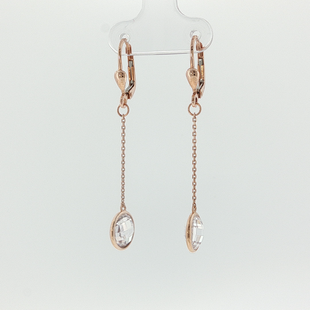 Rose Gold Leverback Dangle Earrings with Crystal Drops