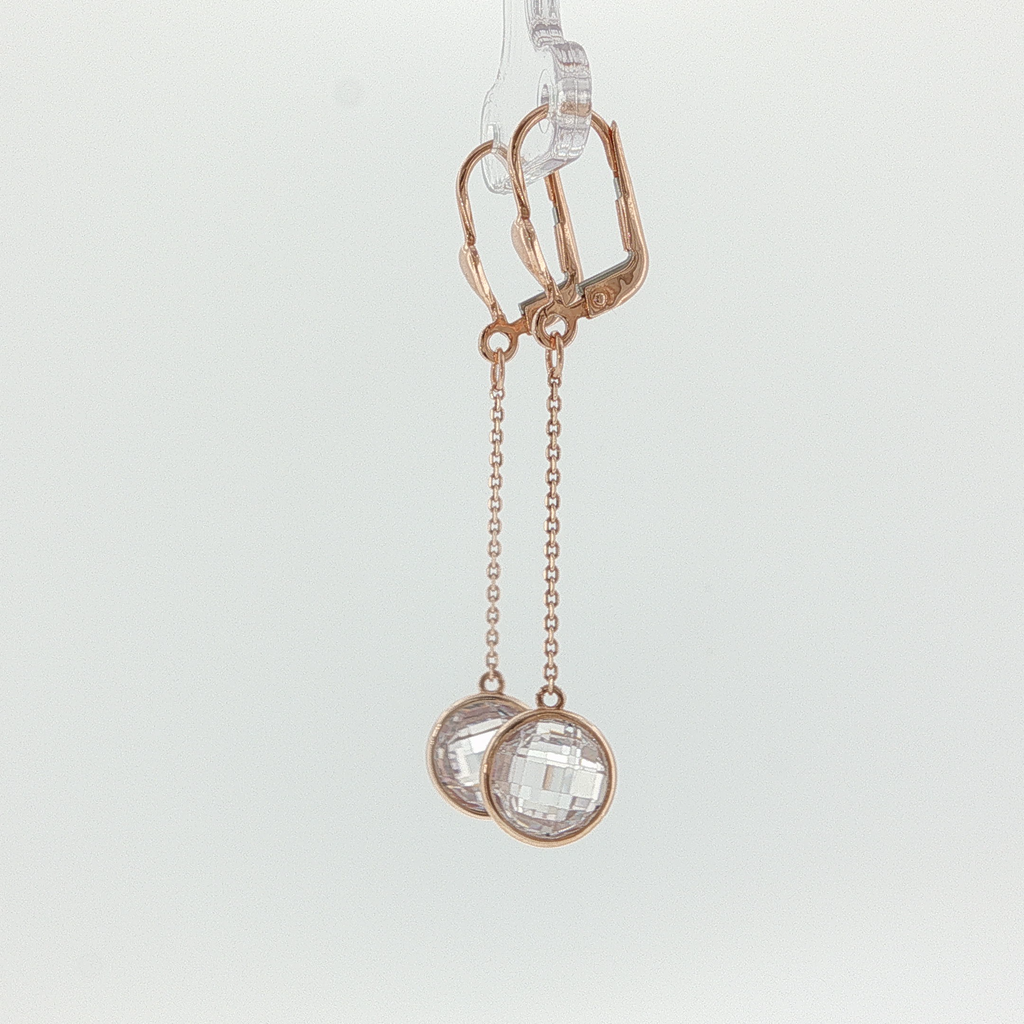 Rose Gold Leverback Dangle Earrings with Crystal Drops