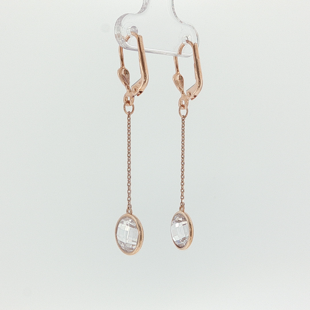 Rose Gold Leverback Dangle Earrings with Crystal Drops