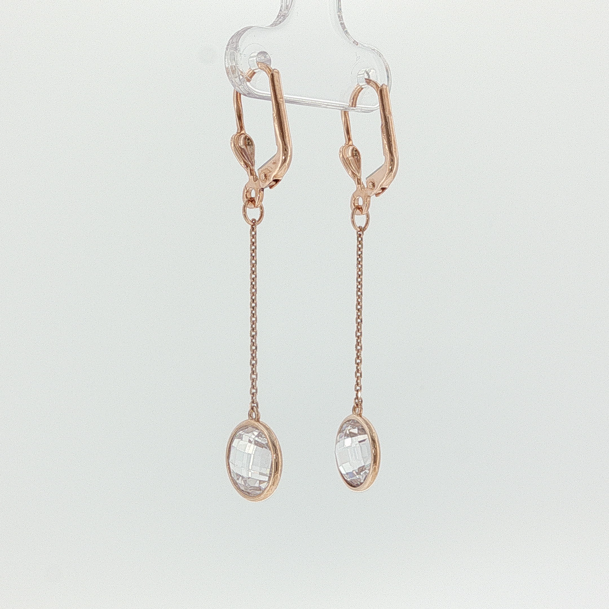 Rose Gold Leverback Dangle Earrings with Crystal Drops