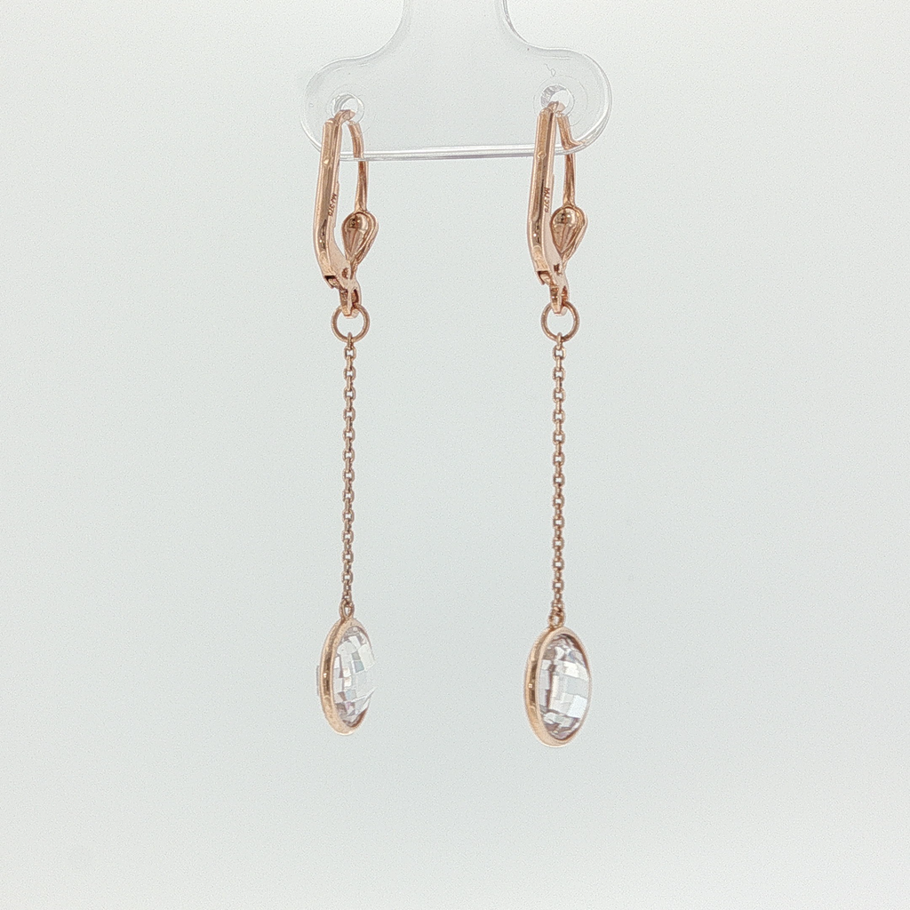 Rose Gold Leverback Dangle Earrings with Crystal Drops