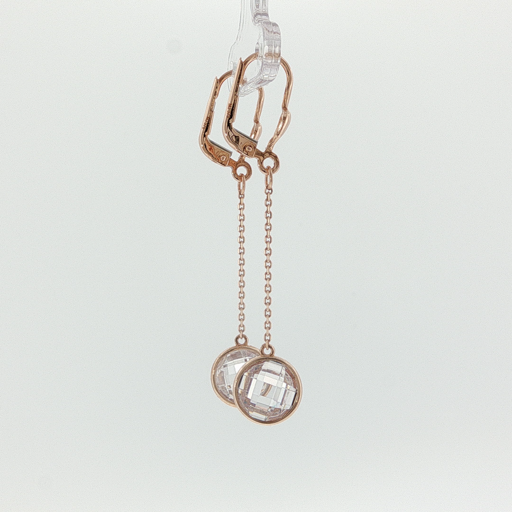 Rose Gold Leverback Dangle Earrings with Crystal Drops