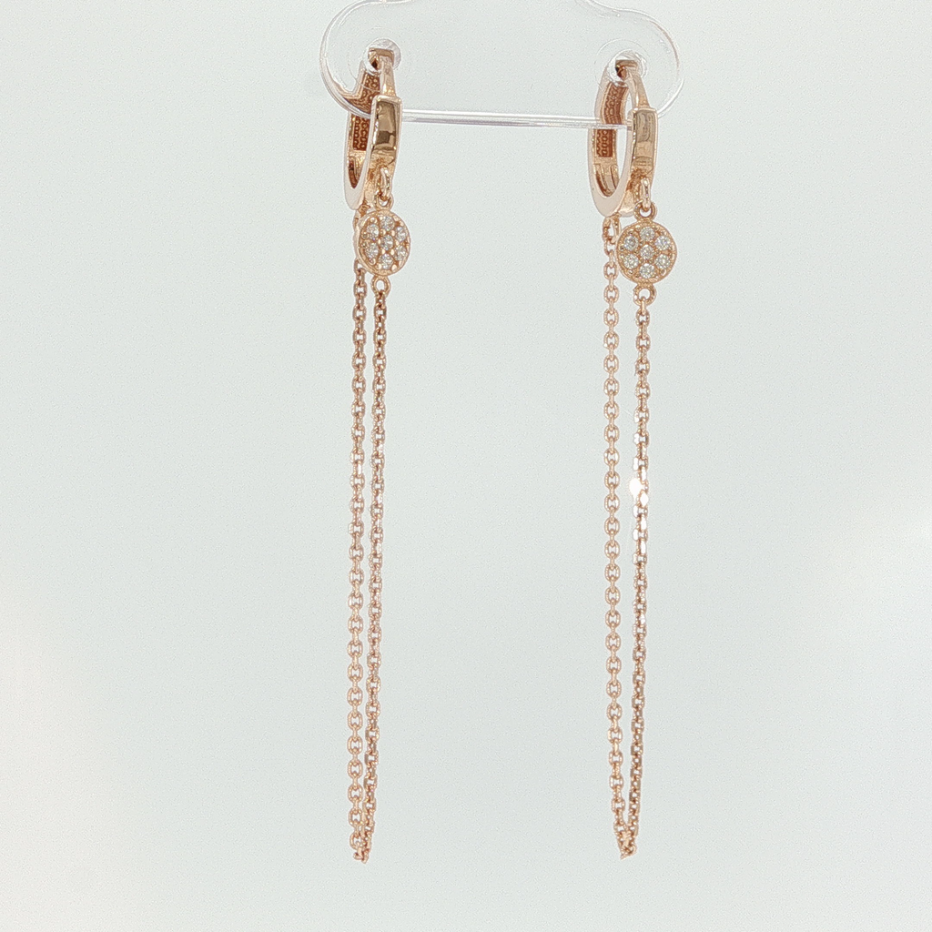 Rose Gold Diamond Cluster Dangle Chain Earrings