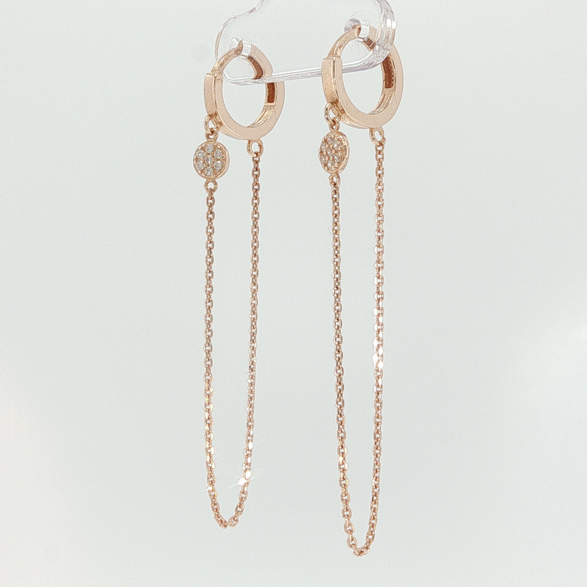Rose Gold Diamond Cluster Dangle Chain Earrings