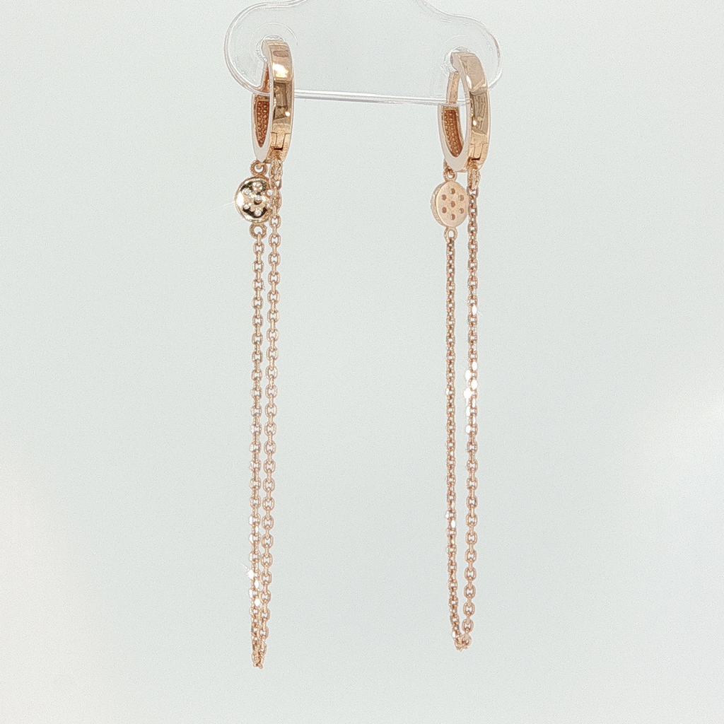 Rose Gold Diamond Cluster Dangle Chain Earrings