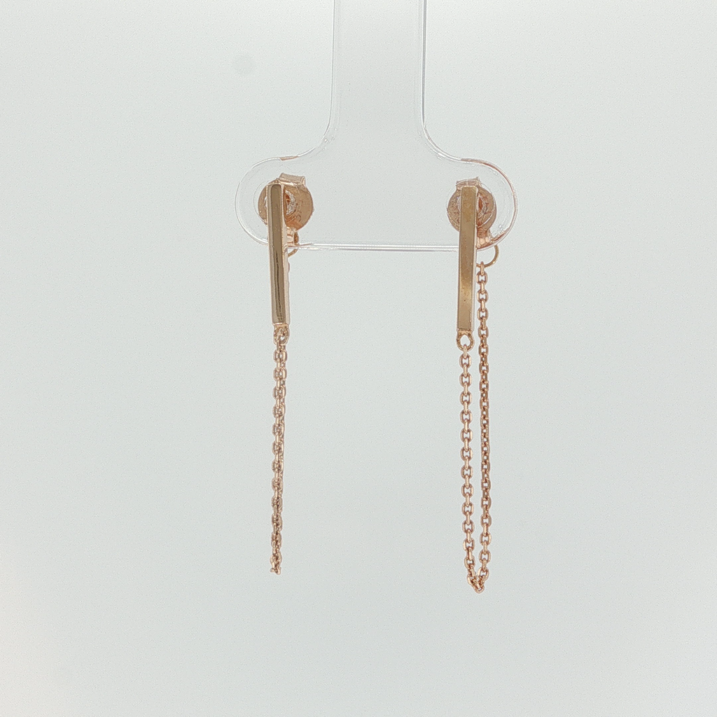 Minimalist Rose Gold Bar and Chain Dangle Earrings