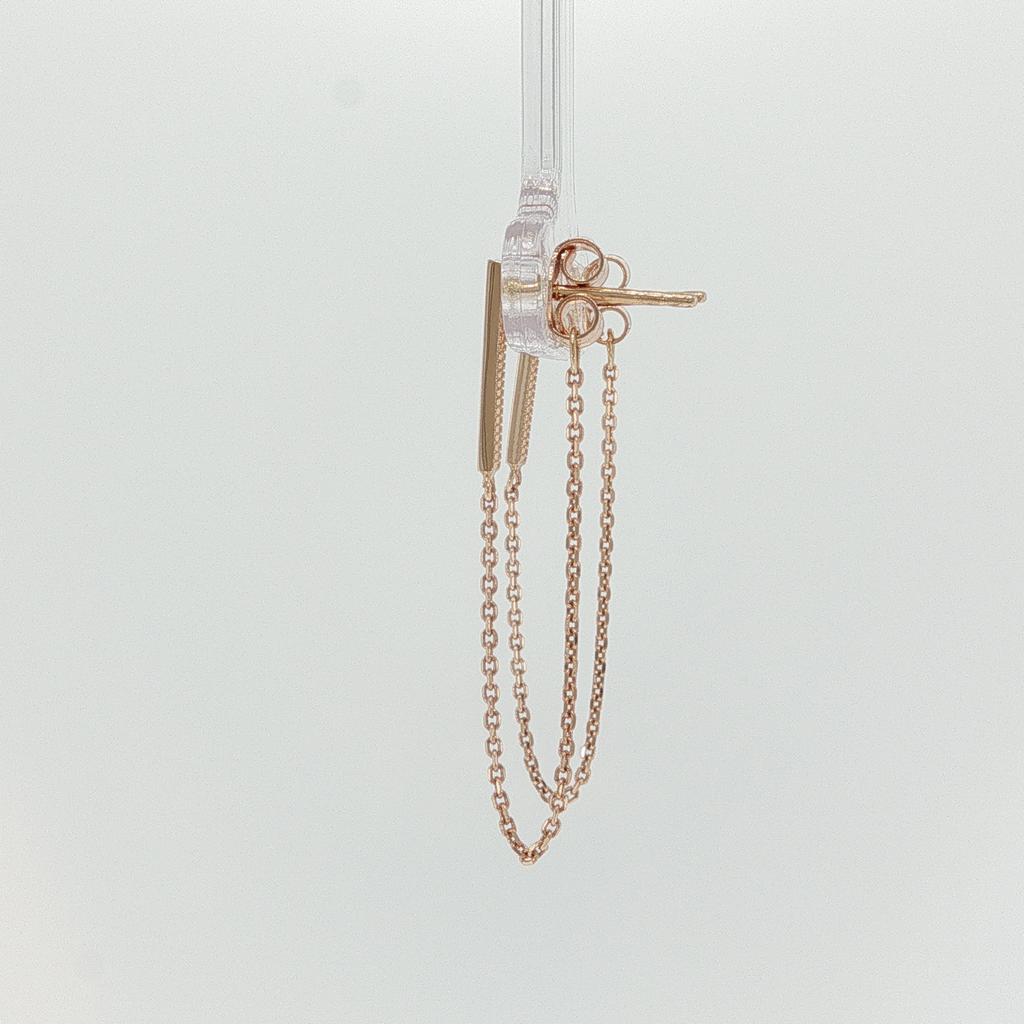 Minimalist Rose Gold Bar and Chain Dangle Earrings