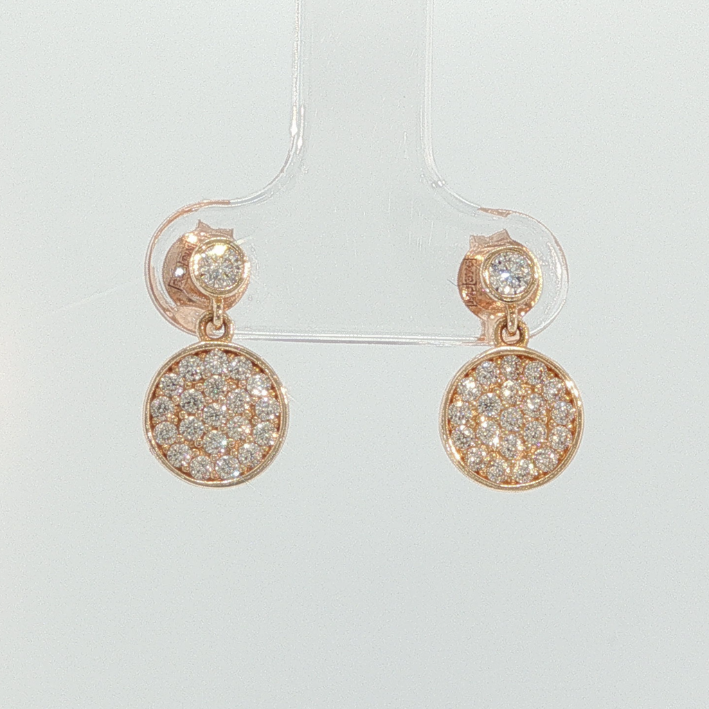 Diamond Pavé Disc Drop Earrings in Rose Gold