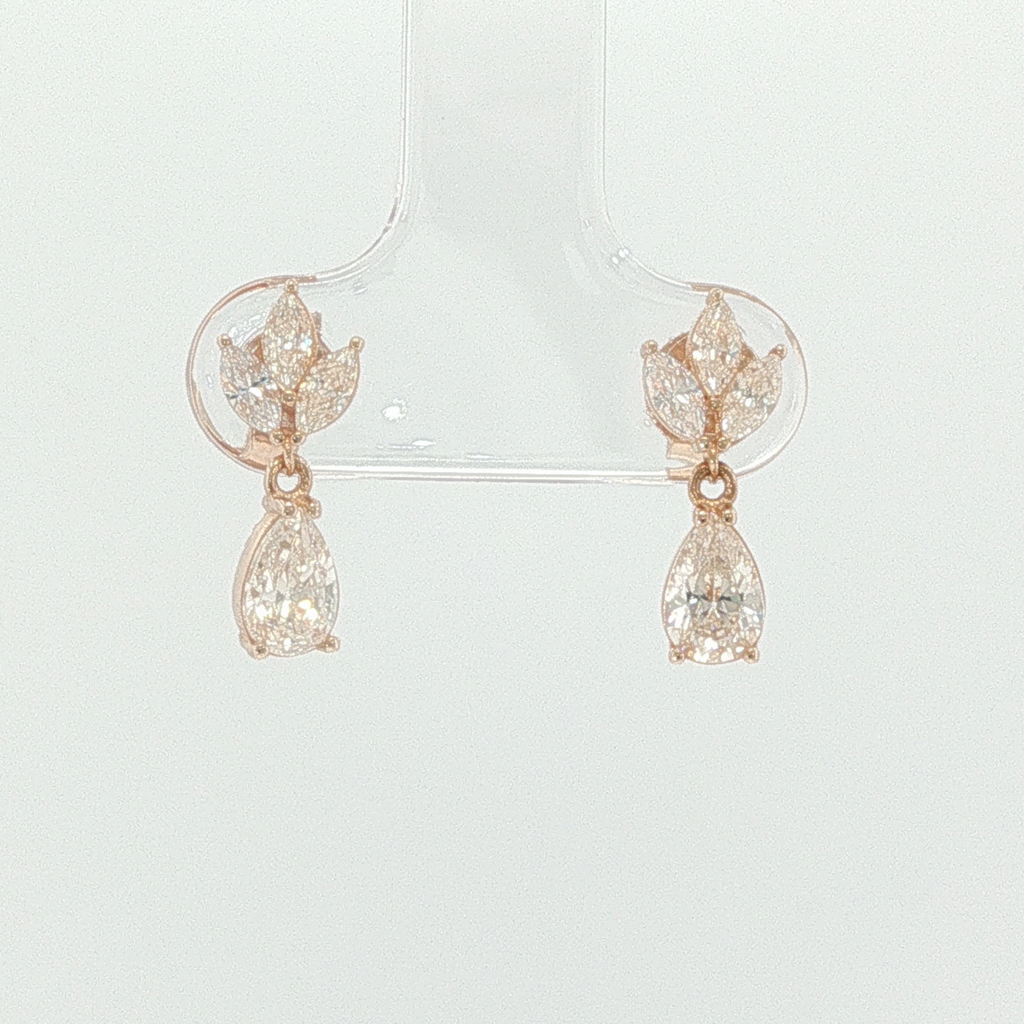 Pear Diamond Floral Drop Earrings in Rose Gold