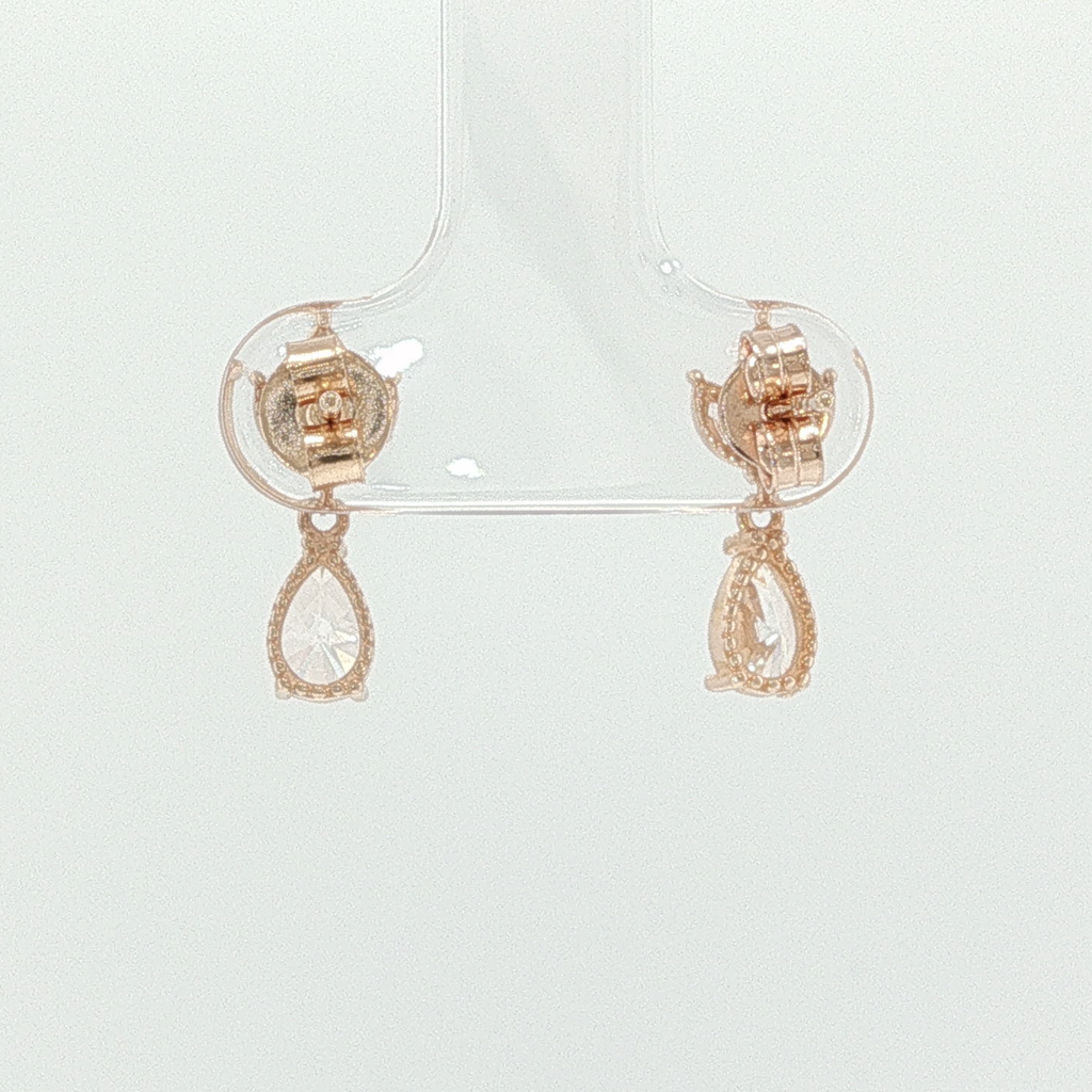 Pear Diamond Floral Drop Earrings in Rose Gold
