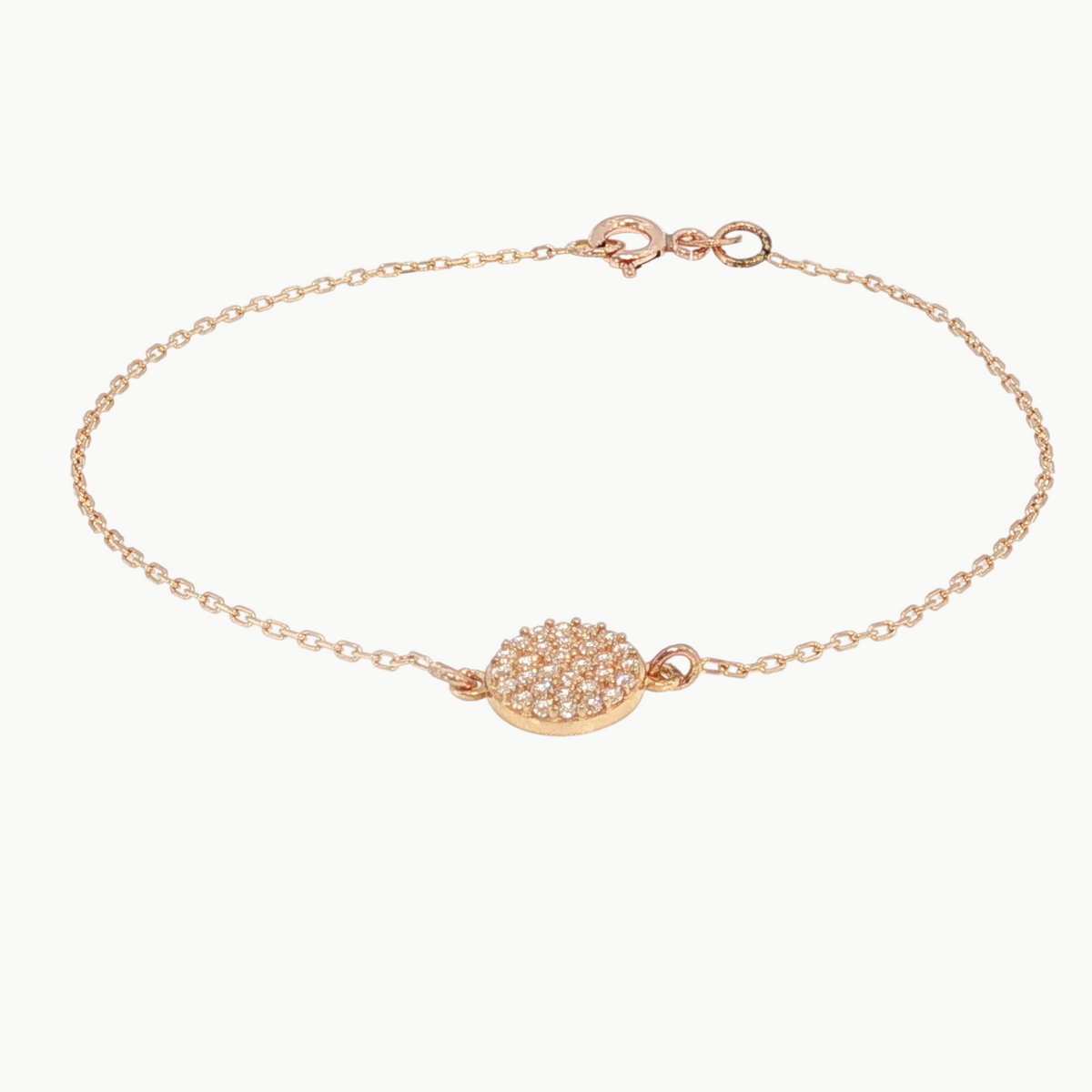 Pave Diamond Disc Chain Bracelet in Rose Gold 17 cm