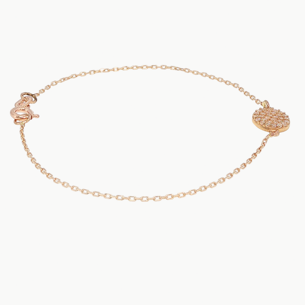 Pave Diamond Disc Chain Bracelet in Rose Gold 17 cm