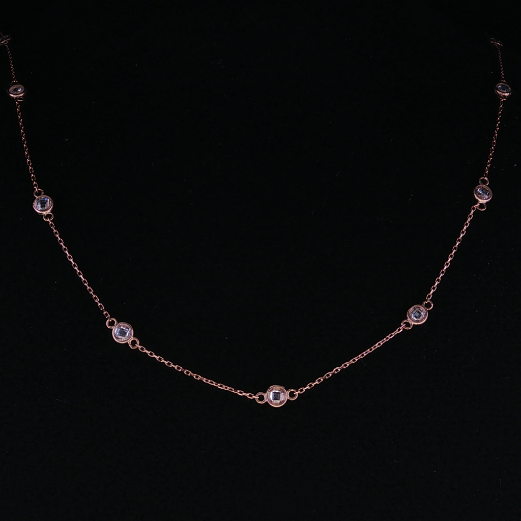 Rose Gold Diamond Station Chain Necklace 43-45mm