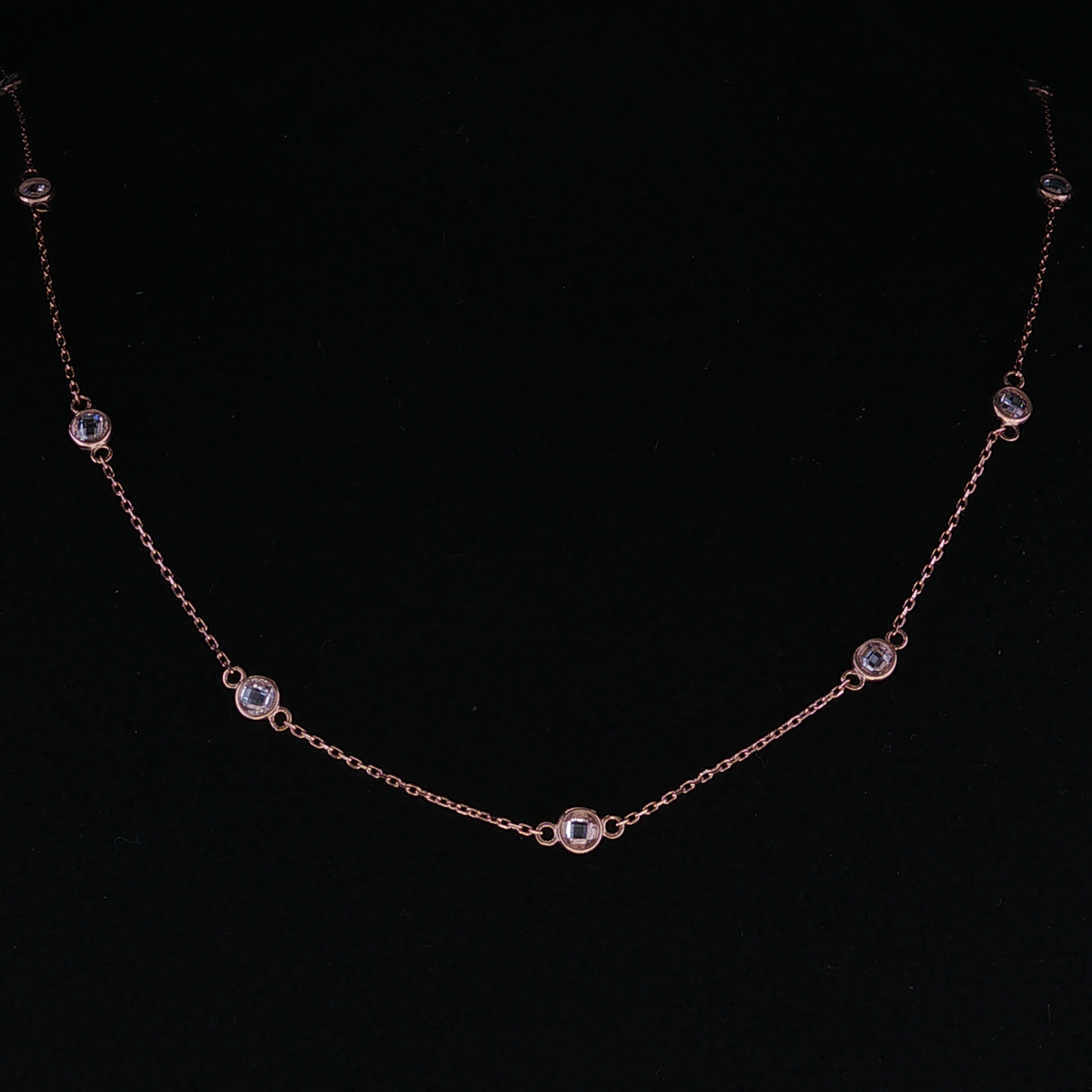 Rose Gold Diamond Station Chain Necklace 43-45mm