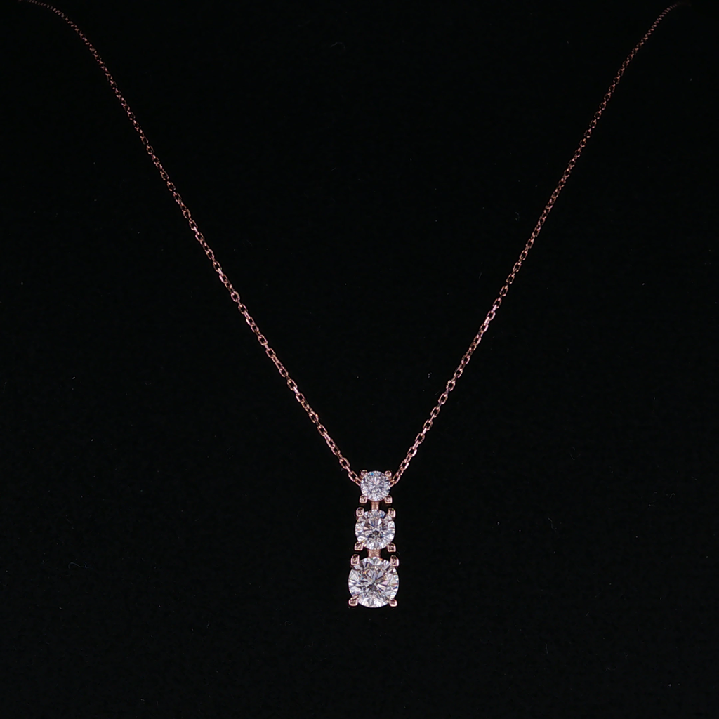 Rose Gold Three-Stone Diamond Pendant Necklace 43-45mm