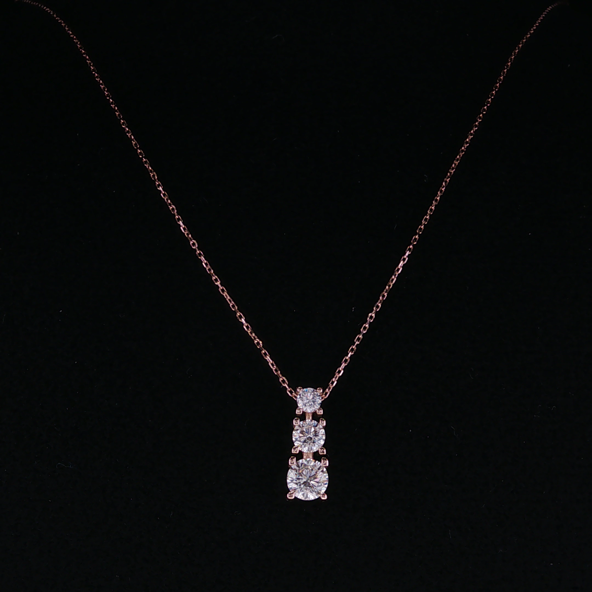 Rose Gold Three-Stone Diamond Pendant Necklace 43-45mm