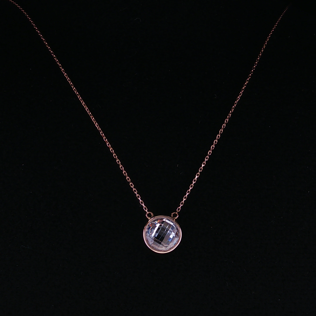 Rose Gold Bezel-Set Crystal Pendant Necklace 43-45mm