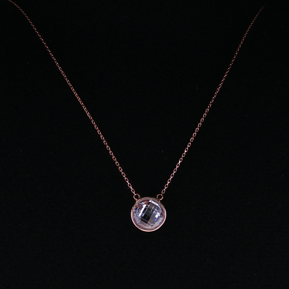 Rose Gold Bezel-Set Crystal Pendant Necklace 43-45mm