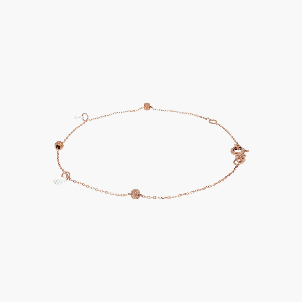 Diamond and Textured Bead Chain Bracelet in Rose Gold 16-18 cm