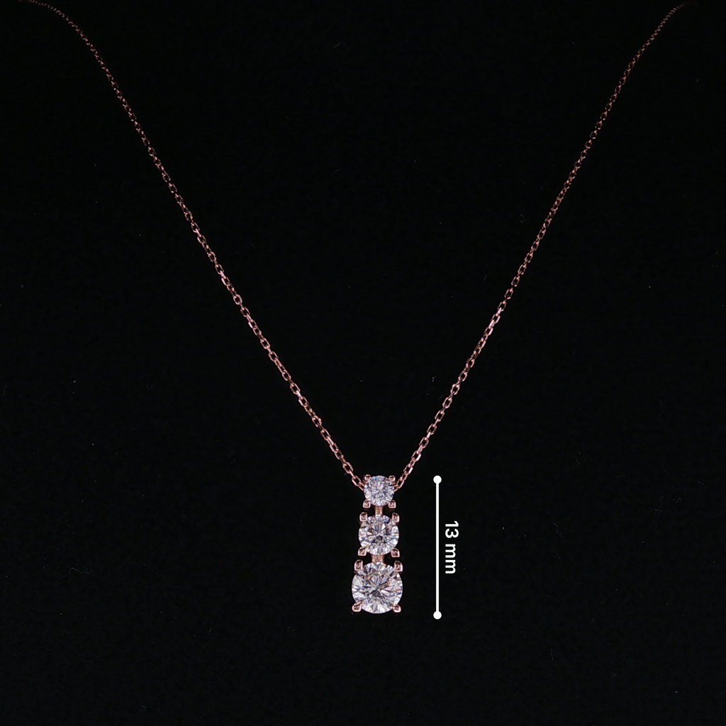 Rose Gold Three-Stone Diamond Pendant Necklace 43-45mm