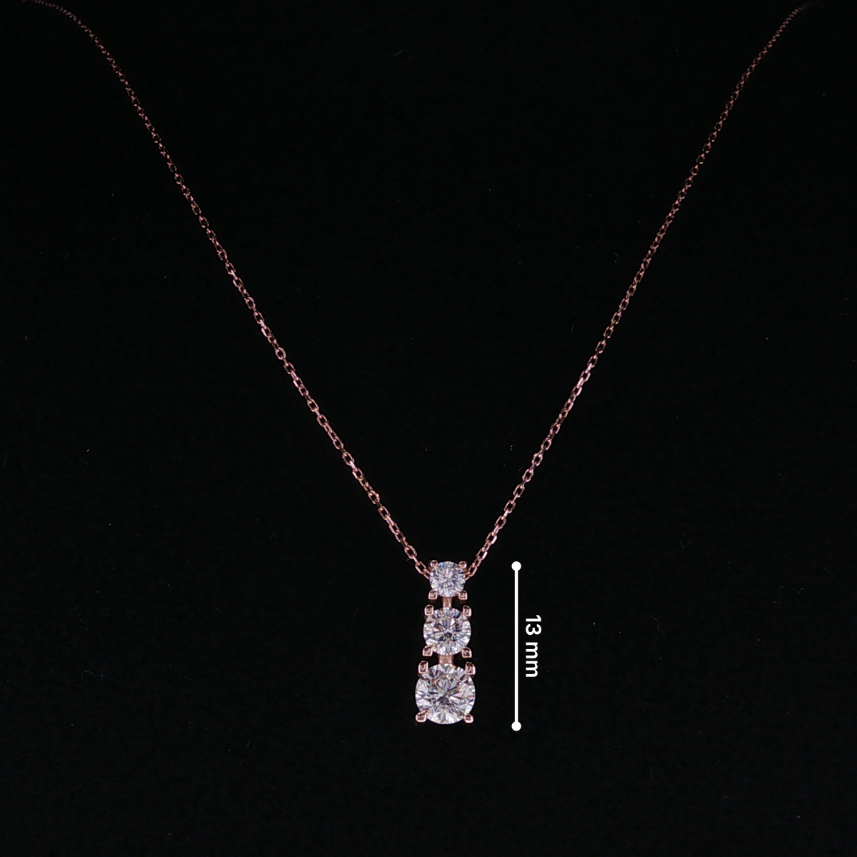 Rose Gold Three-Stone Diamond Pendant Necklace 43-45mm