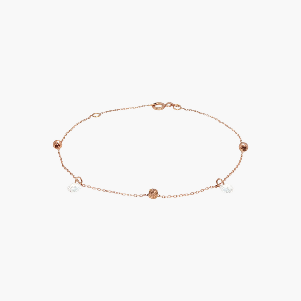 Diamond and Textured Bead Chain Bracelet in Rose Gold 16-18 cm
