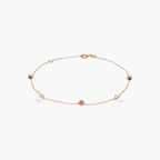 Diamond and Textured Bead Chain Bracelet in Rose Gold 16-18 cm