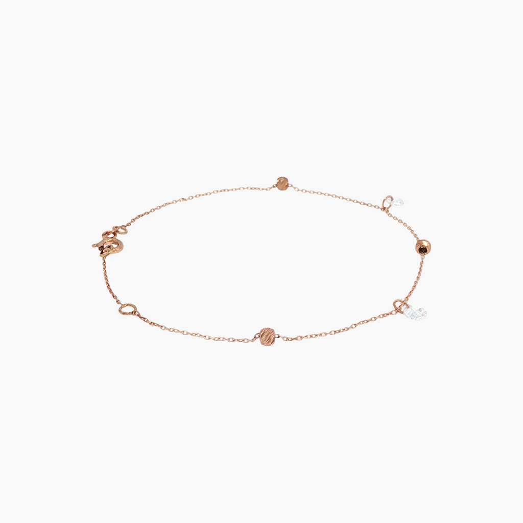 Diamond and Textured Bead Chain Bracelet in Rose Gold 16-18 cm