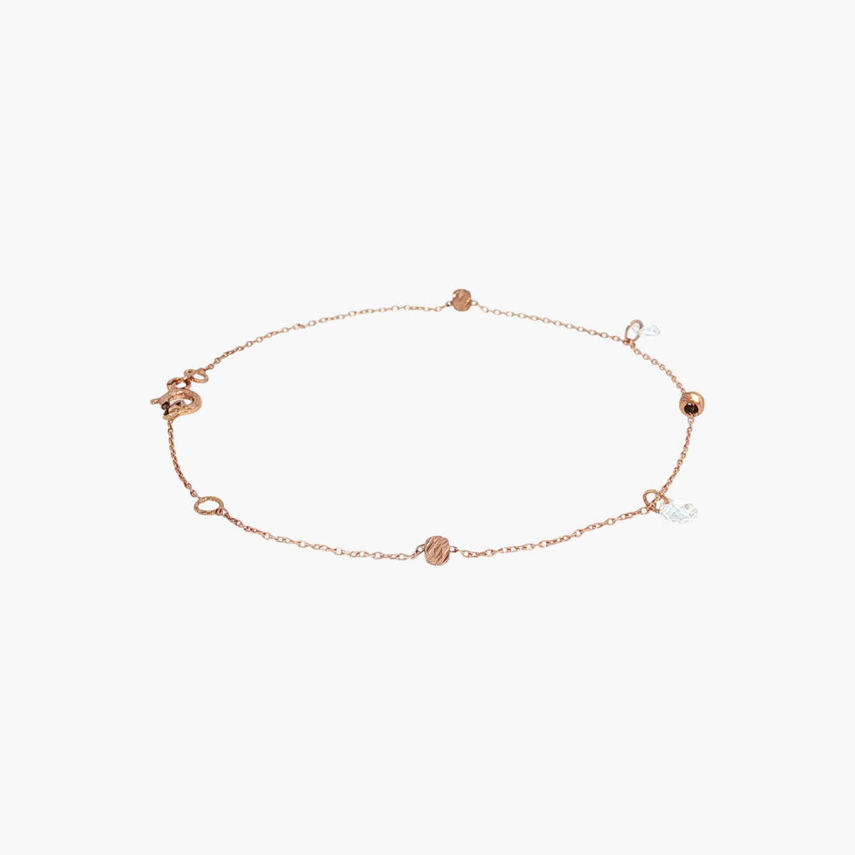 Diamond and Textured Bead Chain Bracelet in Rose Gold 16-18 cm