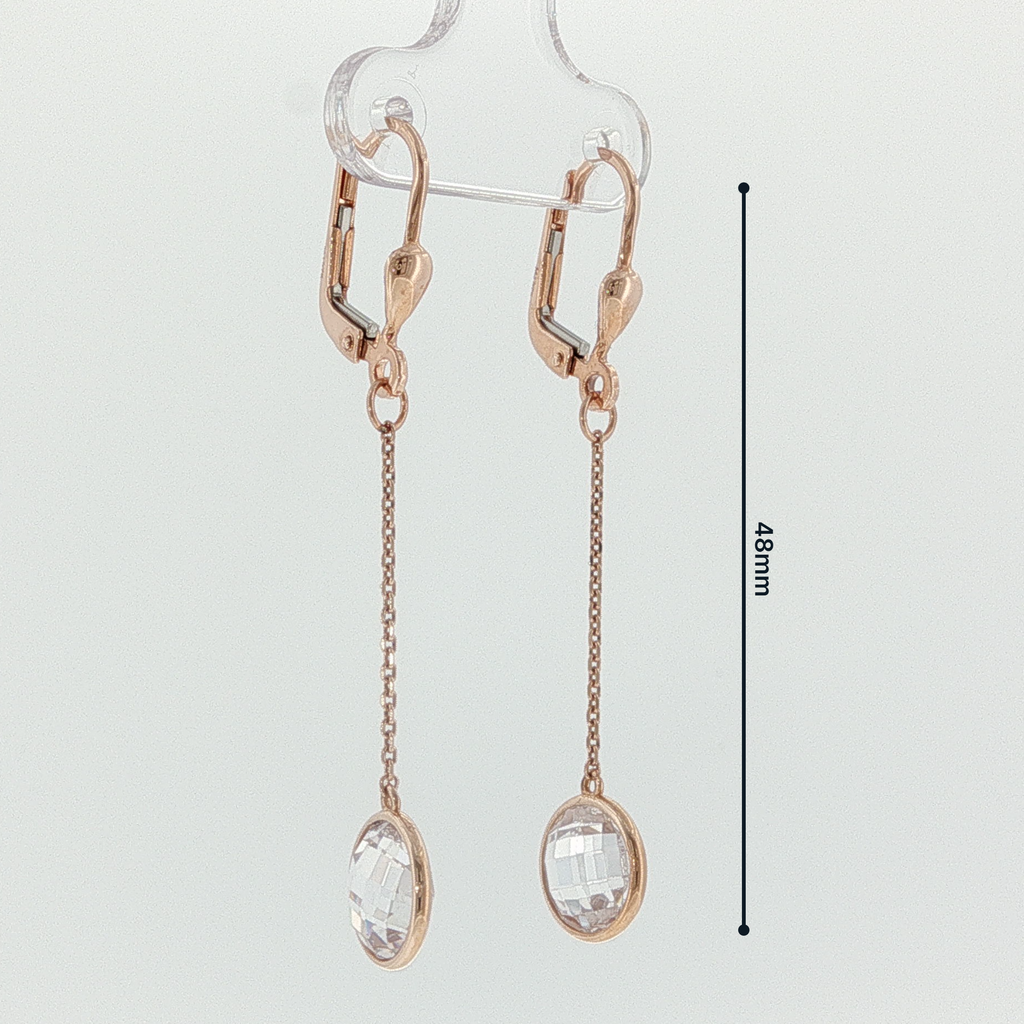 Rose Gold Leverback Dangle Earrings with Crystal Drops