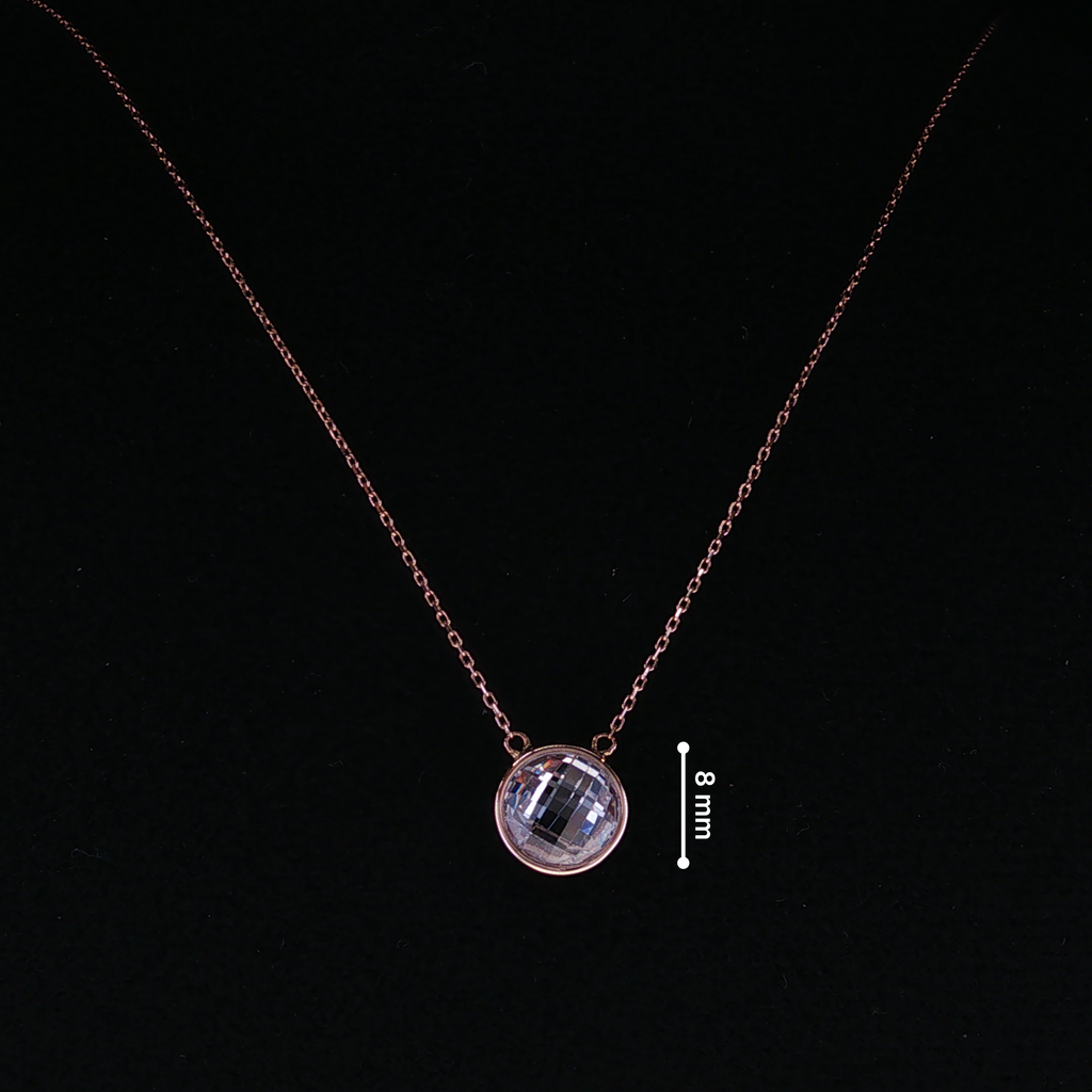 Rose Gold Bezel-Set Crystal Pendant Necklace 43-45mm