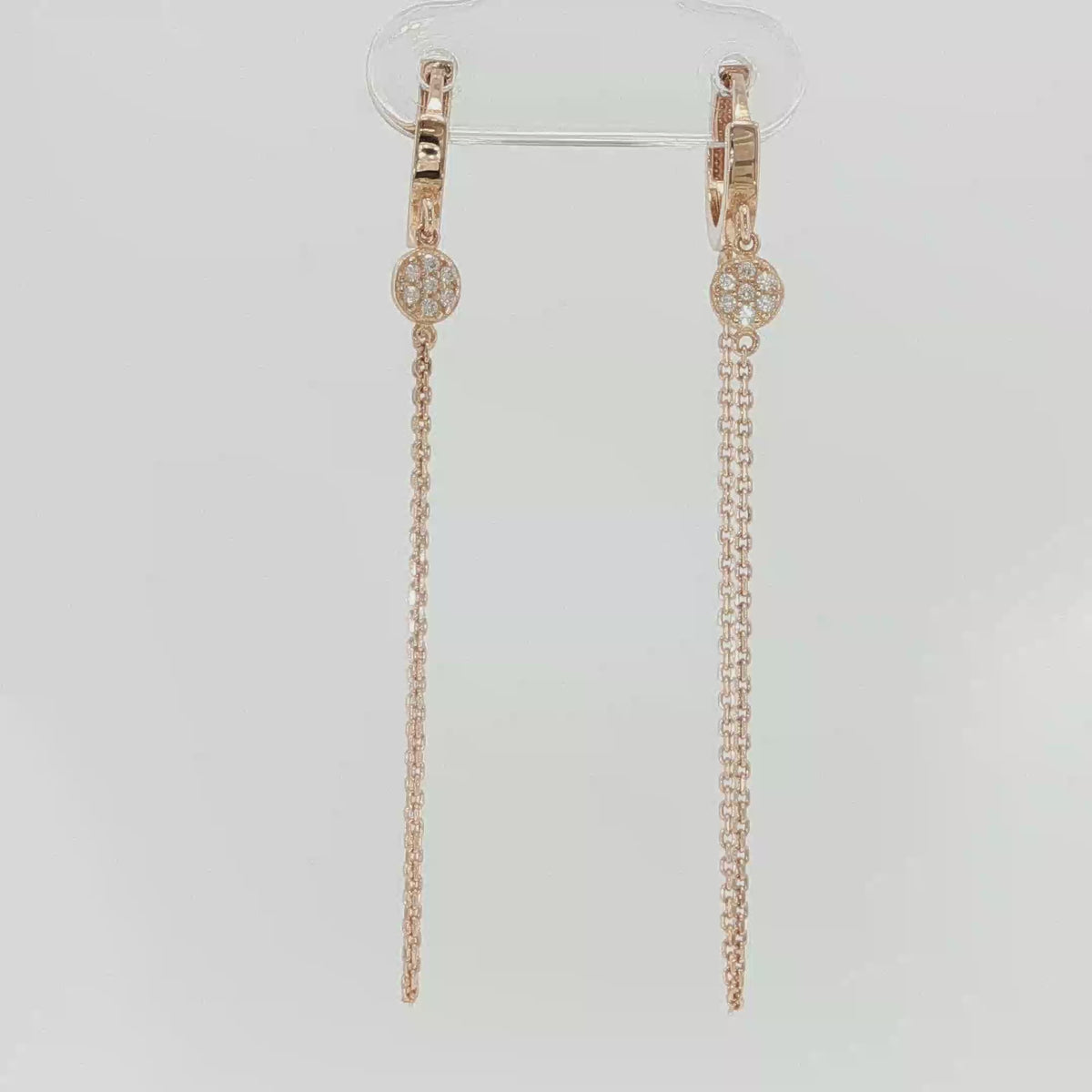 Rose Gold Diamond Cluster Dangle Chain Earrings