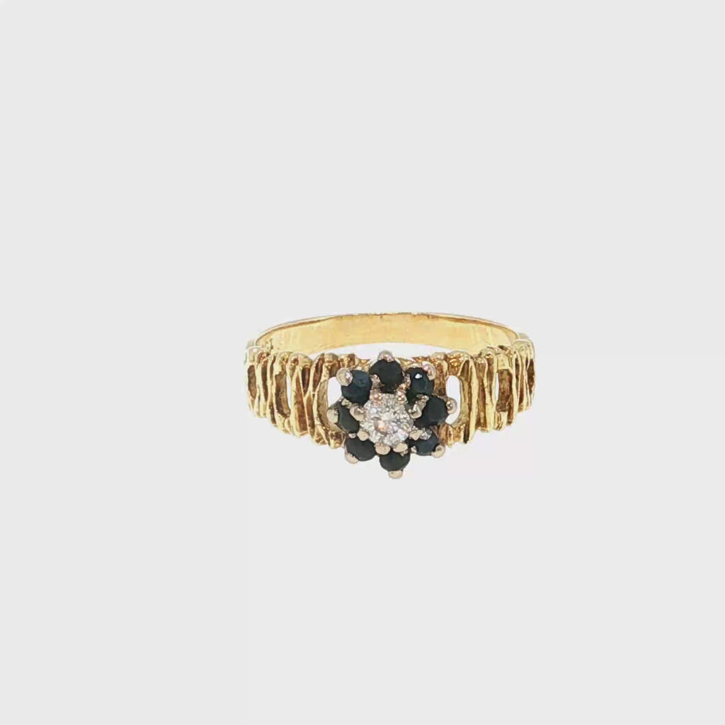 Yellow Gold Sapphire Floral Cluster Textured Cocktail Ring