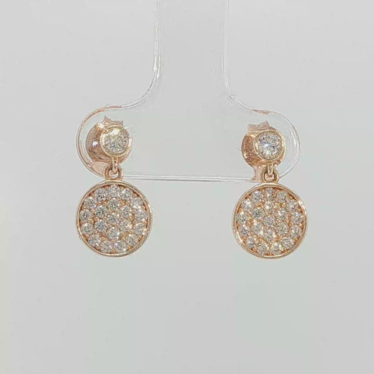Diamond Pavé Disc Drop Earrings in Rose Gold