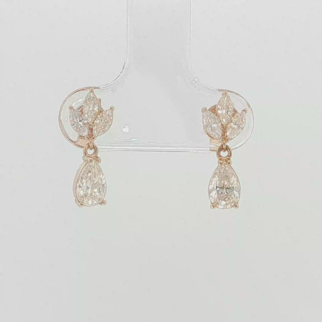Pear Diamond Floral Drop Earrings in Rose Gold