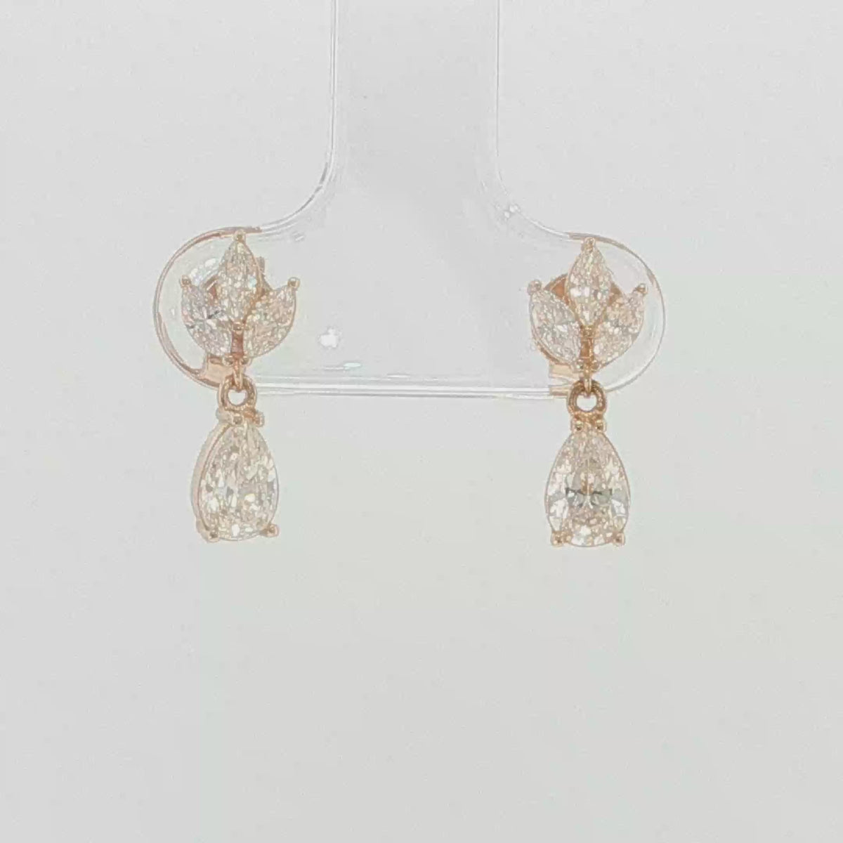Pear Diamond Floral Drop Earrings in Rose Gold