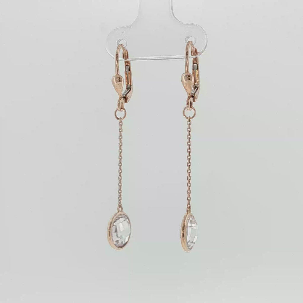 Rose Gold Leverback Dangle Earrings with Crystal Drops