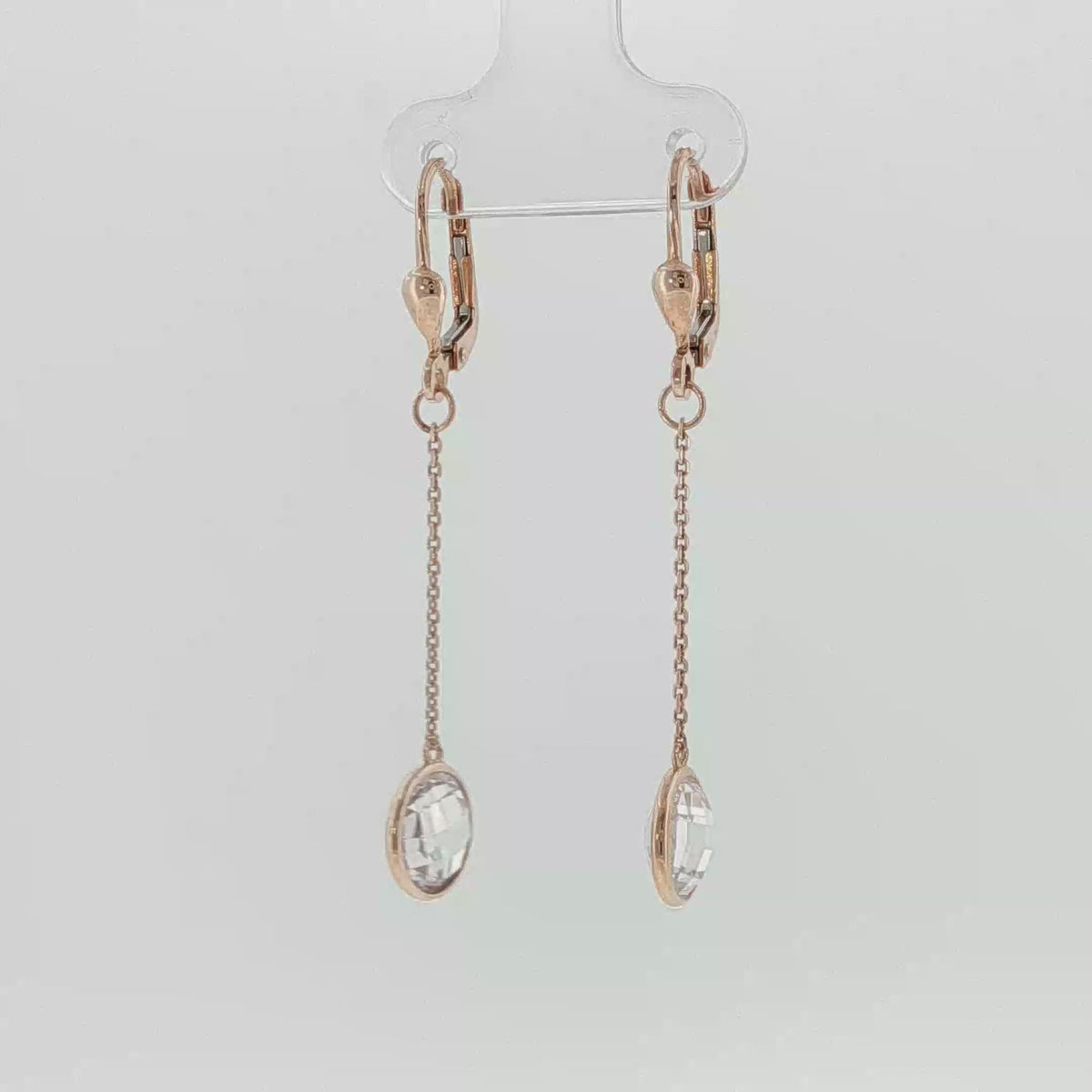 Rose Gold Leverback Dangle Earrings with Crystal Drops
