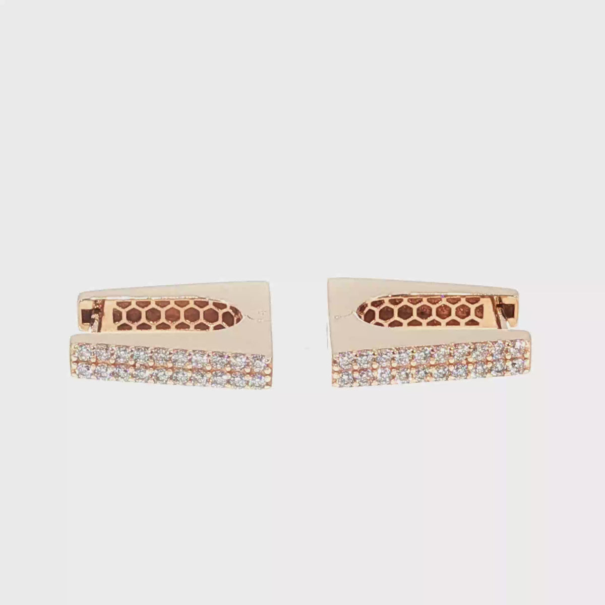 Diamond Pavé Geometric Hoop Earrings in Rose Gold