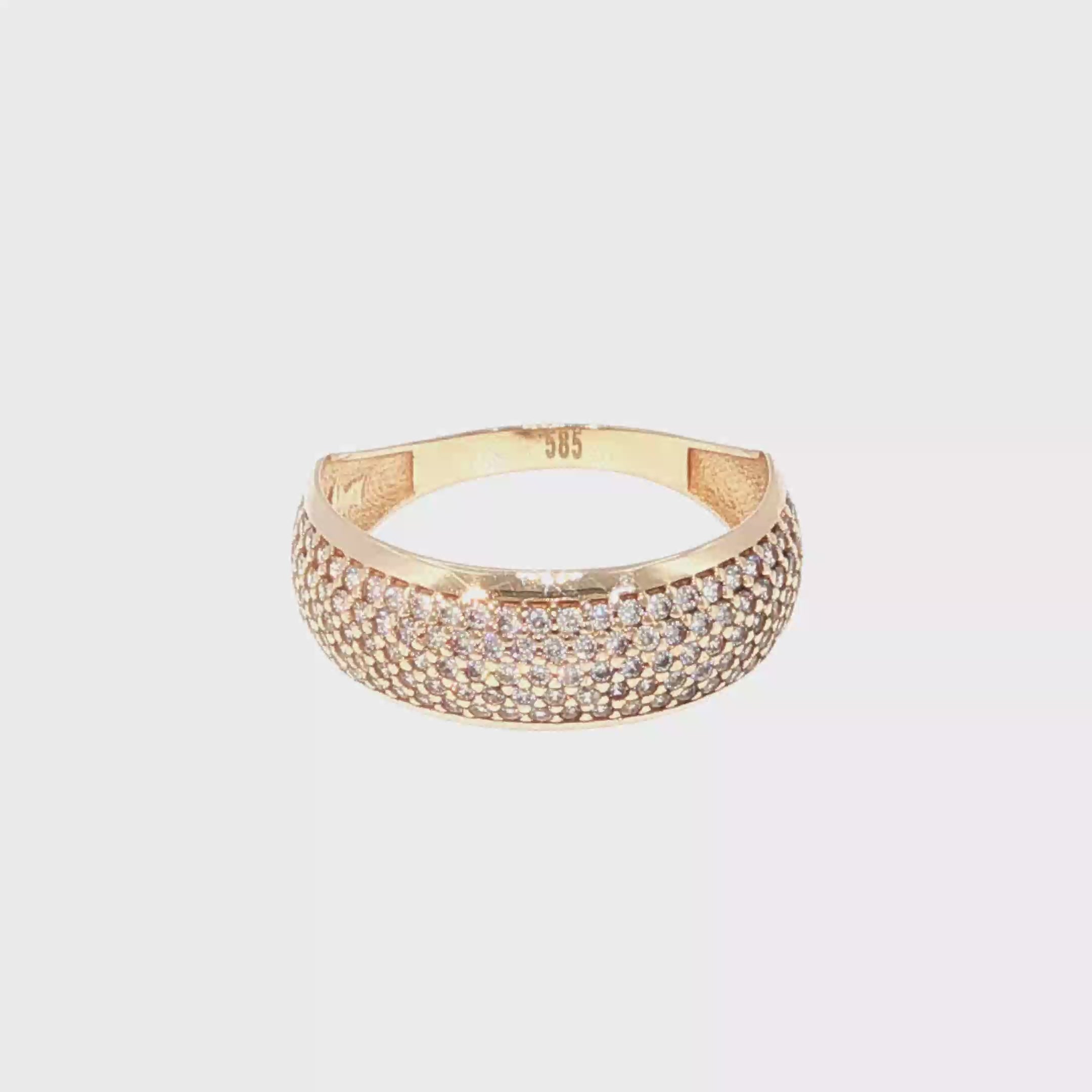 Yellow Gold Pavé Diamond Domed Band Ring