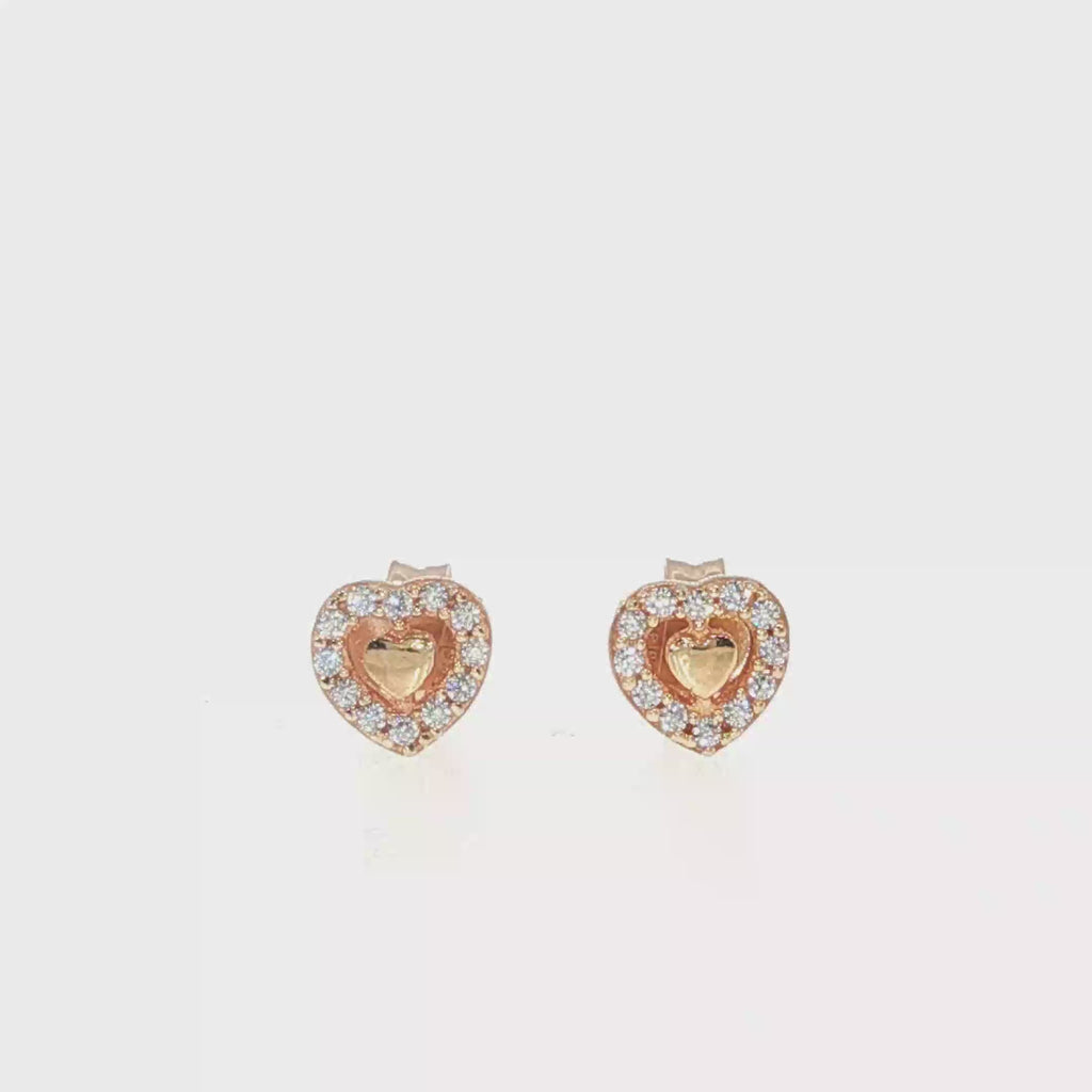 Diamond Halo Heart Stud Earrings in Rose Gold