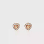 Diamond Halo Heart Stud Earrings in Rose Gold