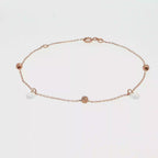 Diamond and Textured Bead Chain Bracelet in Rose Gold 16-18 cm