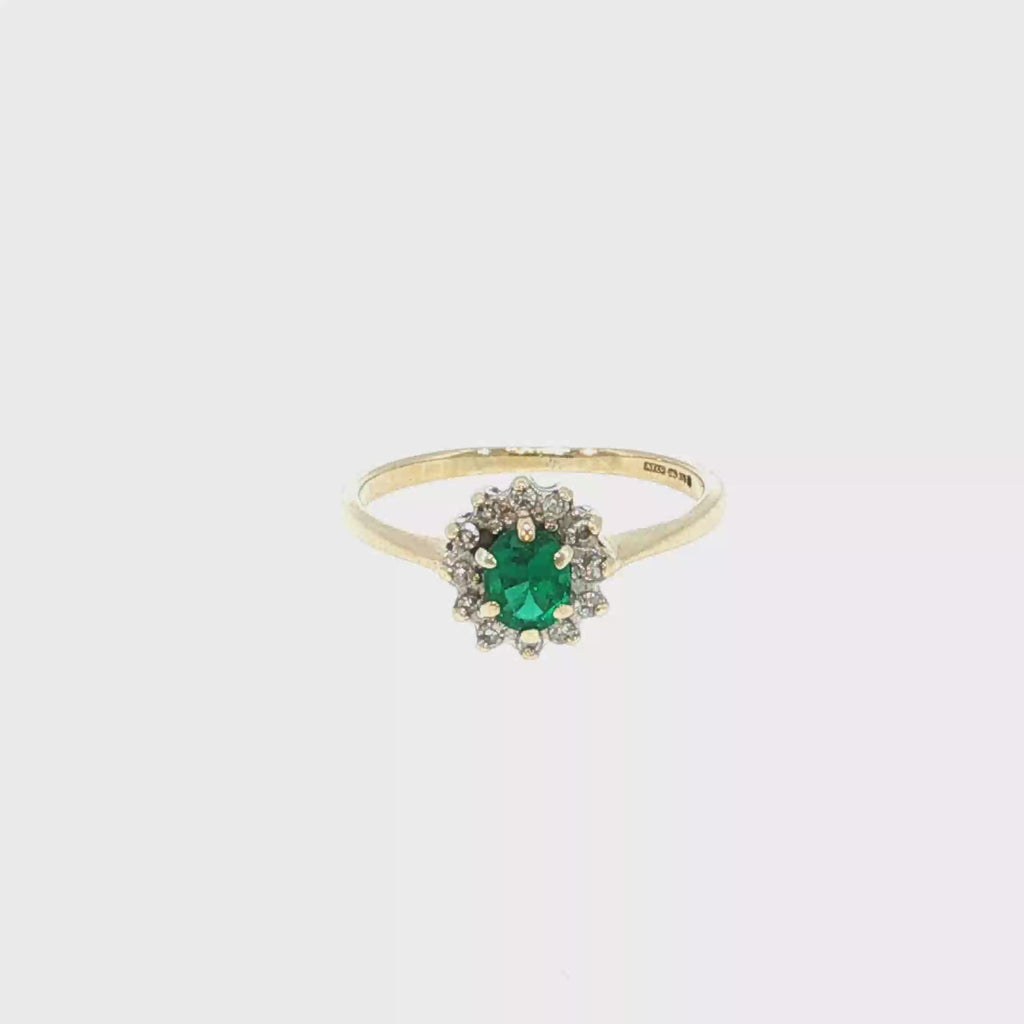 Yellow Gold Oval Emerald Halo Cocktail Ring