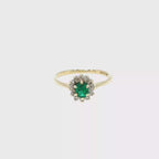 Yellow Gold Oval Emerald Halo Cocktail Ring