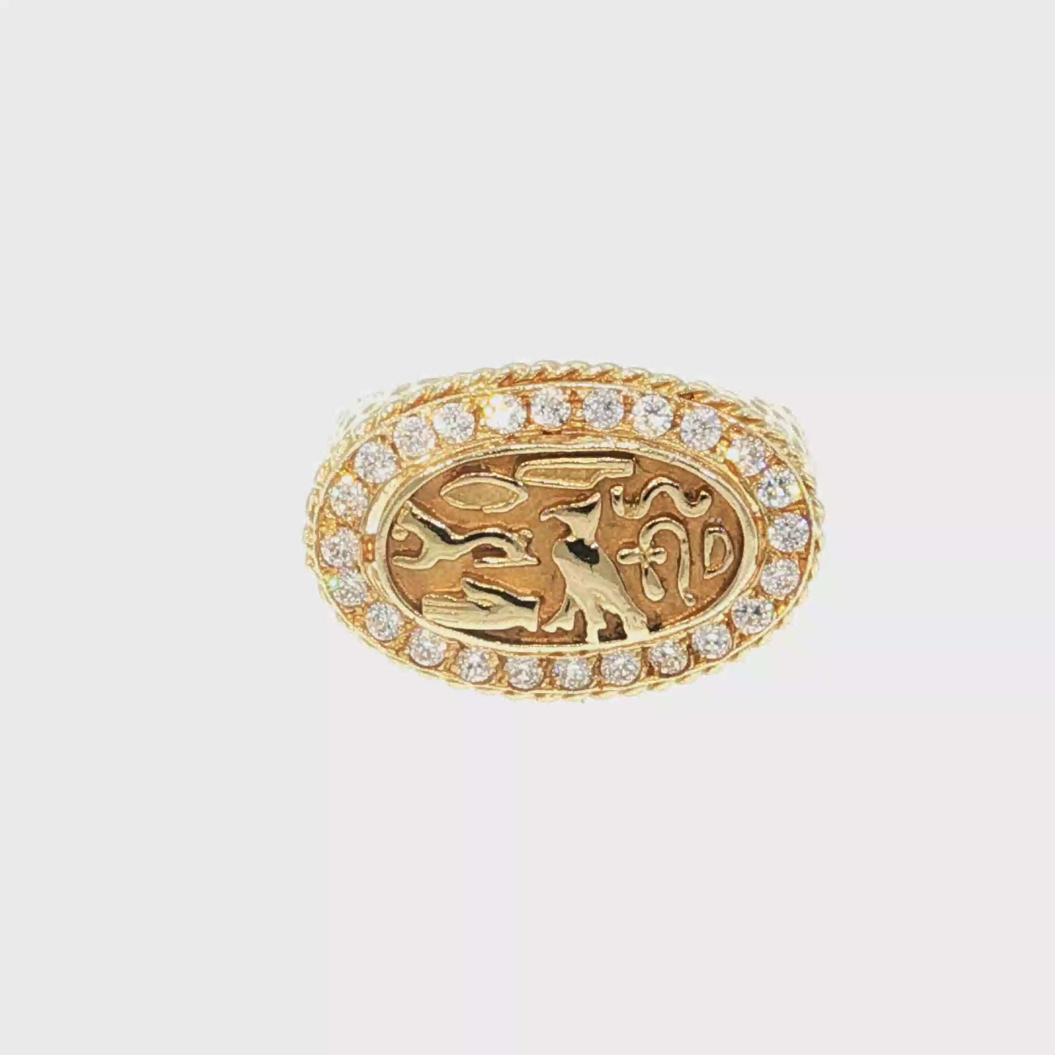 Yellow Gold Egyptian Cartouche Diamond Halo Signet Ring